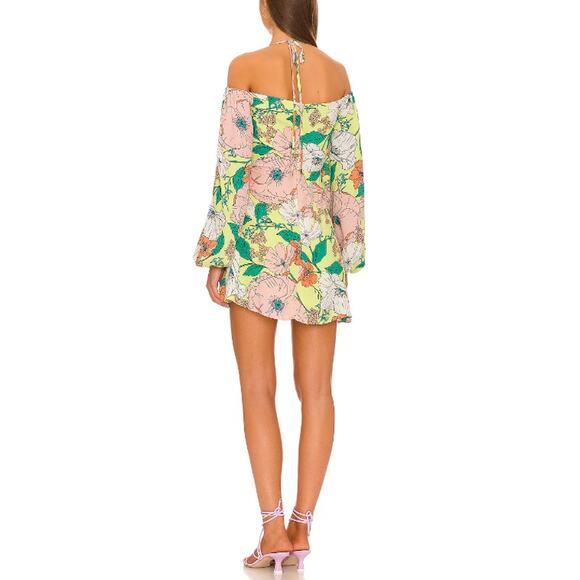 AFRM Spring Lime Bouquet Dolly Cut Out Mini Dress Size Small - Picture 2 of 11